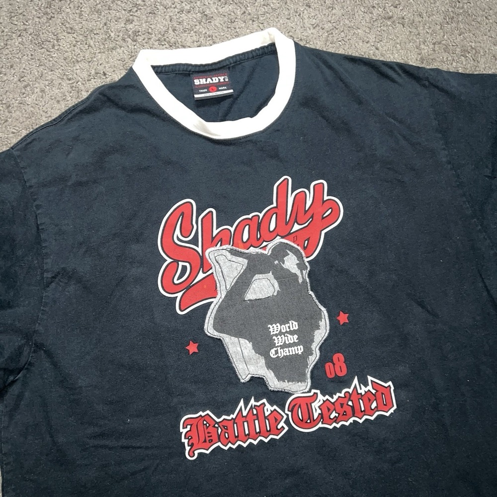 VTG Eminem Shady World Wide Champ Battle Tested 2008 Tour Shirt Mens Large Black